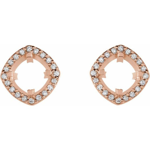 Cushion 4 Prong Halo Style Earrings Mounting in 14 Karat Rose Gold for Cushion Stone, 2.16 grams