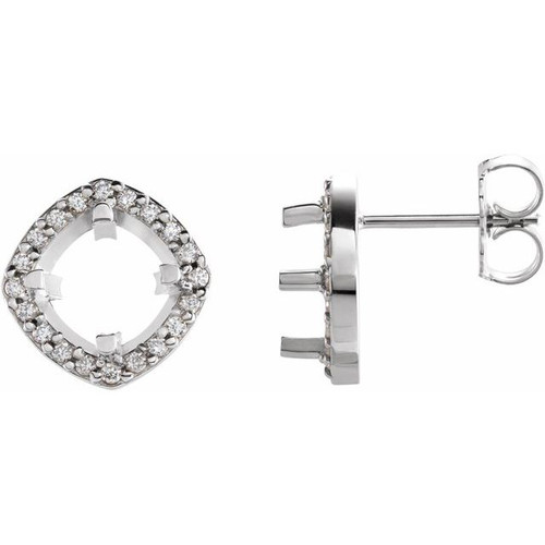 Cushion 4 Prong Halo Style Earrings Mounting in Platinum for Cushion Stone, 3.29 grams