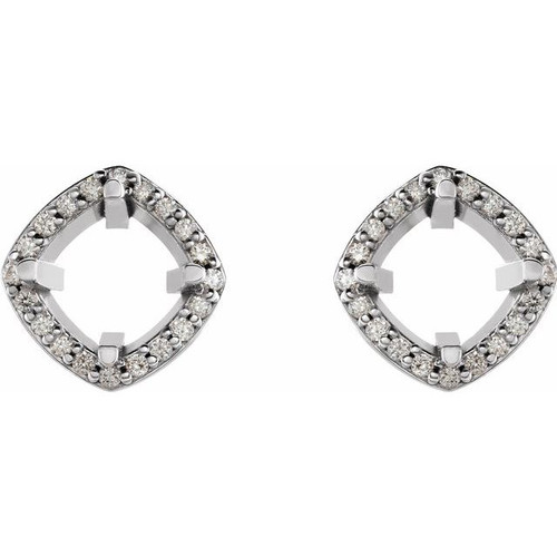 Round 4 Prong Halo Style Earrings Mounting in Platinum for Round Stone, 3.36 grams