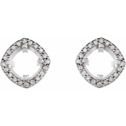 Cushion 4 Prong Halo Style Earrings Mounting in 14 Karat White Gold for Cushion Stone, 2.12 grams
