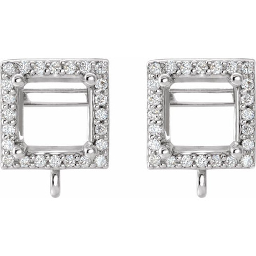 Square 4 Prong Halo Style Earring Top Mounting in Platinum for Square Stone, 1.33 grams