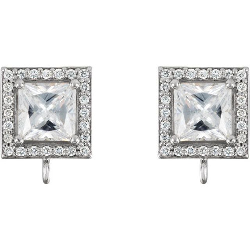 Square 4 Prong Halo Style Earring Top Mounting in Platinum for Square Stone, 1.33 grams