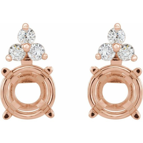 Round 4 Prong Accented Stud Earrings Mounting in 14 Karat Rose Gold for Round Stone, 0.9 grams