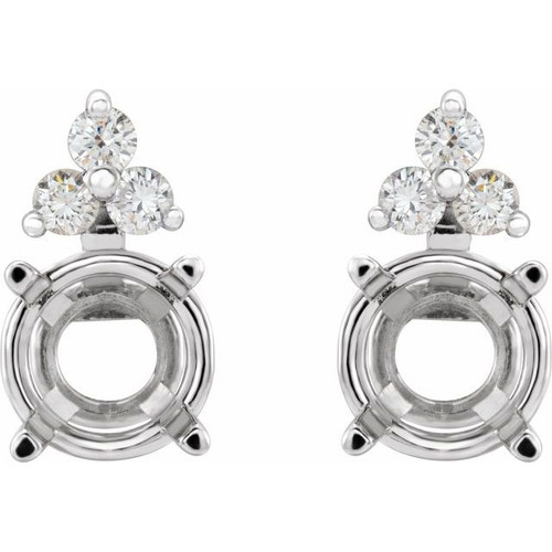 Round 4 Prong Accented Stud Earrings Mounting in Platinum for Round Stone, 1.35 grams