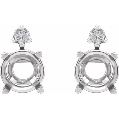 Round 4 Prong Accented Stud Earrings Mounting in 14 Karat White Gold for Round Stone, 0.76 grams