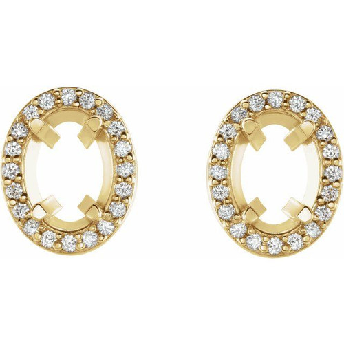 Oval 4 Prong Halo Style Earrings Mounting in 14 Karat Yellow Gold for Oval Stone, 1.94 grams