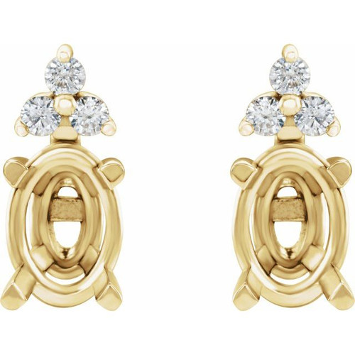 Oval 4 Prong Lightweight Accented Stud Earrings Mounting in 14 Karat Yellow Gold for Oval Stone, 0.92 grams