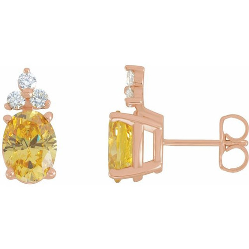 Oval 4 Prong Lightweight Accented Stud Earrings Mounting in 14 Karat Rose Gold for Oval Stone, 0.92 grams