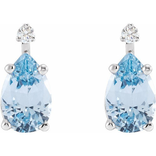 Pear 4 Prong Lightweight Accented Stud Earrings Mounting in 14 Karat White Gold for Pear shape Stone, 0.82 grams