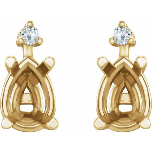 Pear 4 Prong Lightweight Accented Stud Earrings Mounting in 14 Karat Yellow Gold for Pear shape Stone, 0.83 grams