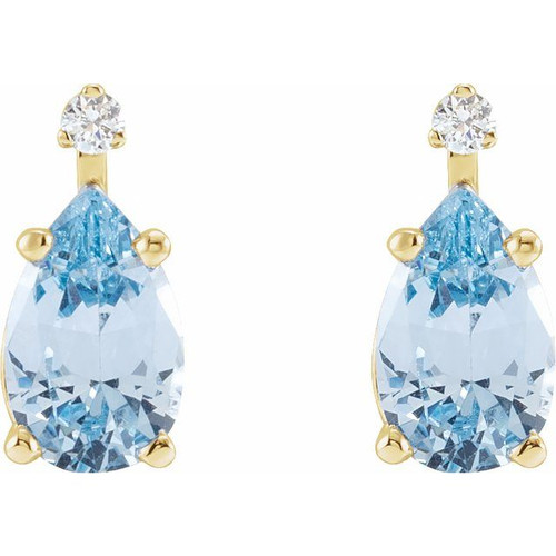 Pear 4 Prong Lightweight Accented Stud Earrings Mounting in 14 Karat Yellow Gold for Pear shape Stone, 0.83 grams