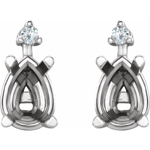 Pear 4 Prong Lightweight Accented Stud Earrings Mounting in Platinum for Pear shape Stone, 1.25 grams