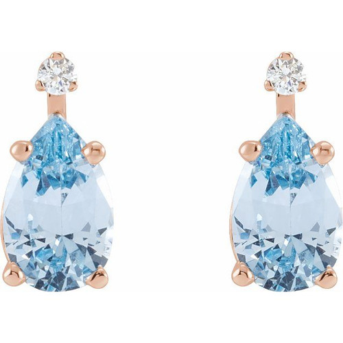 Pear 4 Prong Lightweight Accented Stud Earrings Mounting in 14 Karat Rose Gold for Pear shape Stone, 0.83 grams