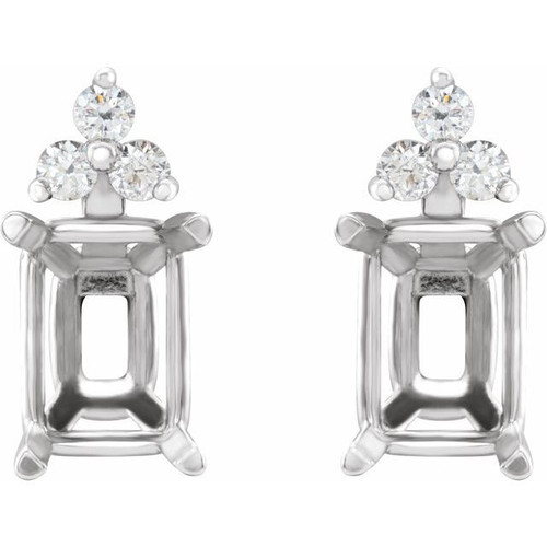 Emerald 4 Prong Accented Stud Earrings Mounting in 14 Karat White Gold for Emerald Stone, 0.88 grams