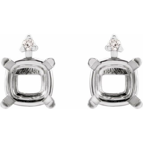 Cushion 4 Prong Earrings Mounting in 14 Karat White Gold for Cushion Stone, 1.05 grams