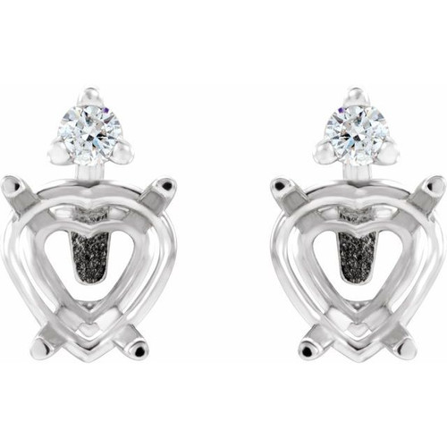 Heart 4 Prong Accented Stud Earrings Mounting in Platinum for Heart shape Stone, 1.22 grams