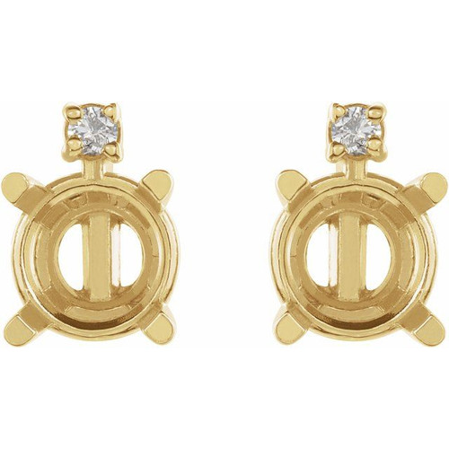 Round 4 Prong Accented Cabochon Earrings Mounting in 14 Karat Yellow Gold for Round Stone, 0.92 grams