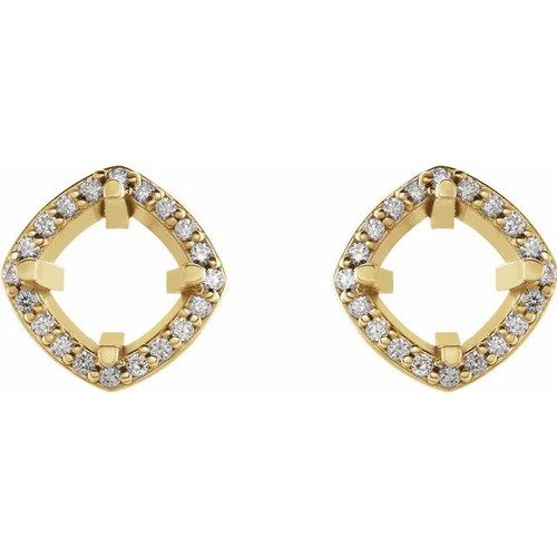 Round 4 Prong Halo Style Earrings Mounting in 18 Karat Yellow Gold for Round Stone, 2.65 grams
