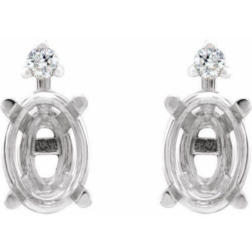Oval 4 Prong Accented Stud Earrings Mounting in 18 Karat White Gold for Oval Stone, 0.96 grams