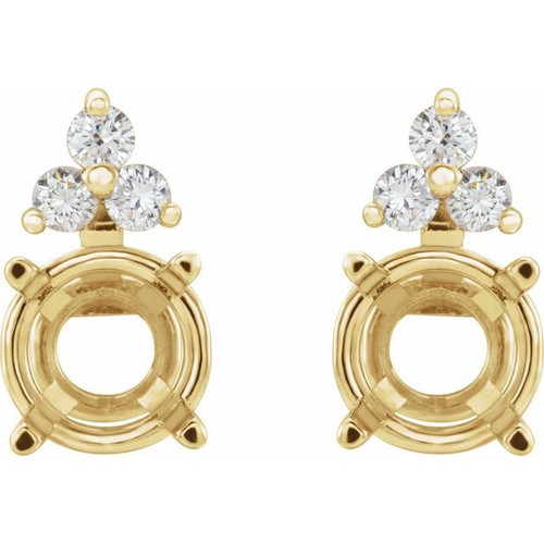 Round 4 Prong Accented Stud Earrings Mounting in 18 Karat Yellow Gold for Round Stone, 1.08 grams