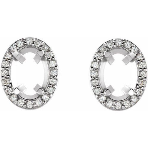 Oval 4 Prong Halo Style Earrings Mounting in 18 Karat White Gold for Oval Stone, 2.21 grams