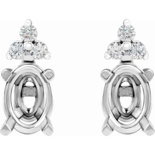 Oval 4 Prong Lightweight Accented Stud Earrings Mounting in 18 Karat White Gold for Oval Stone, 1.05 grams