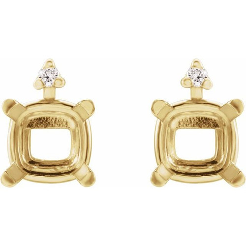 Cushion 4 Prong Earrings Mounting in 18 Karat Yellow Gold for Cushion Stone, 1.28 grams