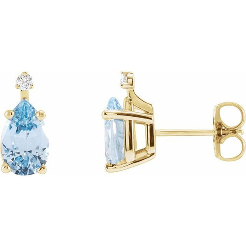 Pear 4 Prong Lightweight Accented Stud Earrings Mounting in 18 Karat Yellow Gold for Pear shape Stone, 1 grams