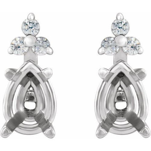 Pear 4 Prong Lightweight Accented Stud Earrings Mounting in 18 Karat White Gold for Pear shape Stone, 1.02 grams