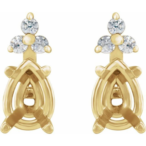Pear 4 Prong Lightweight Accented Stud Earrings Mounting in 18 Karat Yellow Gold for Pear shape Stone, 1.06 grams