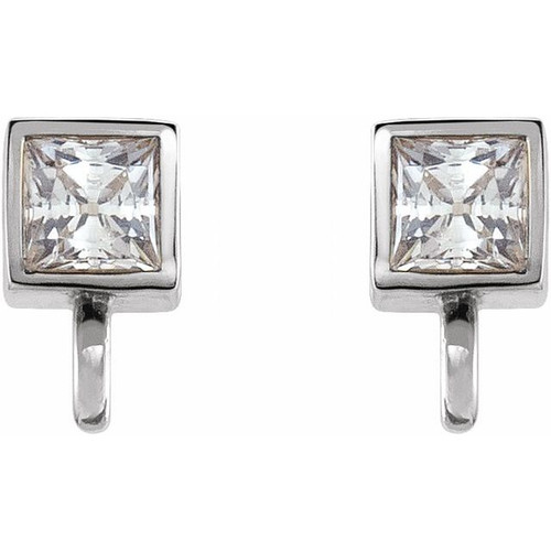 Square Bezel Set Earring Top Mounting in 14 Karat White Gold for Square Stone, 0.15 grams