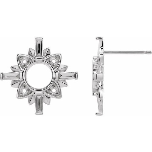 Accented Celestial Earrings Mounting in Platinum for Tapered baguette Stone, 2.07 grams
