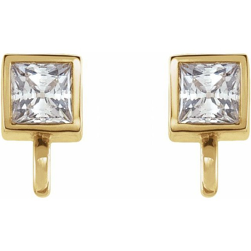 Square Bezel Set Earring Top Mounting in 14 Karat Yellow Gold for Square Stone, 0.16 grams