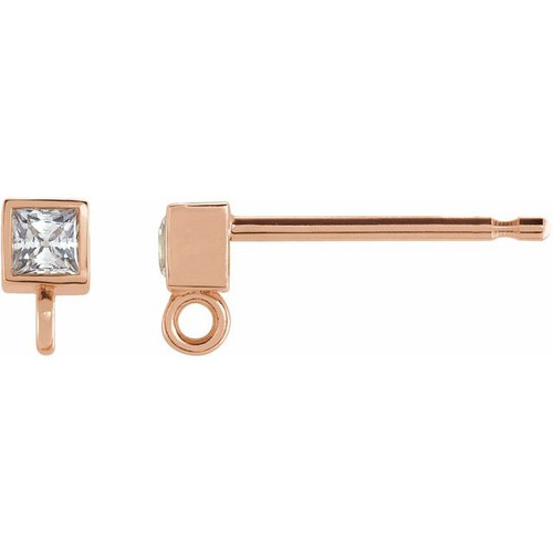 Square Bezel Set Earring Top Mounting in 14 Karat Rose Gold for Square Stone, 0.16 grams