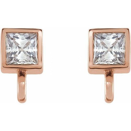 Square Bezel Set Earring Top Mounting in 14 Karat Rose Gold for Square Stone, 0.16 grams