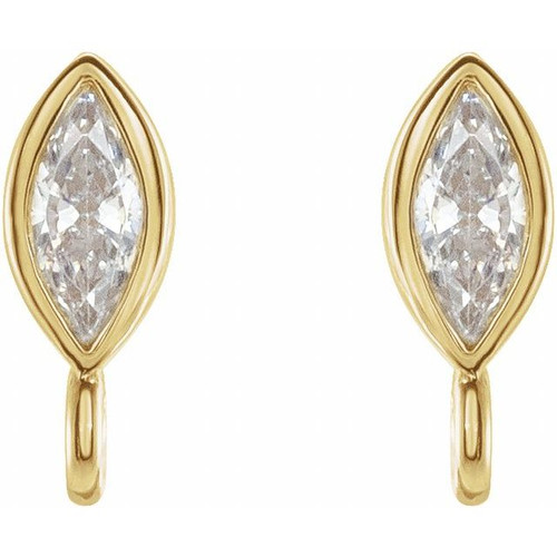 Marquise Bezel Set Earring Top Mounting in 14 Karat Yellow Gold for Marquise Stone, 0.17 grams