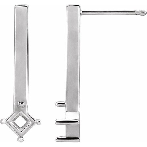 Bar Drop Earrings Mounting in 14 Karat White Gold for Square Stone, 1.04 grams