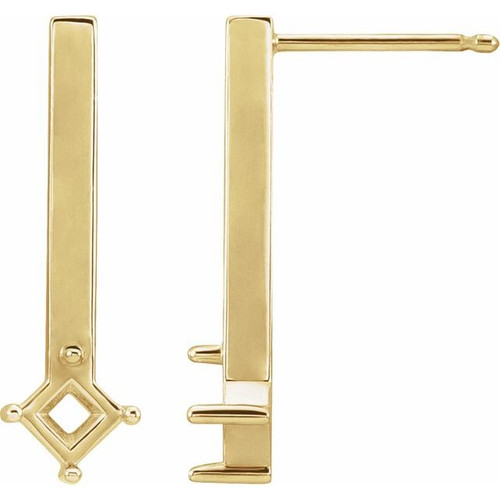 Bar Drop Earrings Mounting in 14 Karat Yellow Gold for Square Stone, 1.07 grams