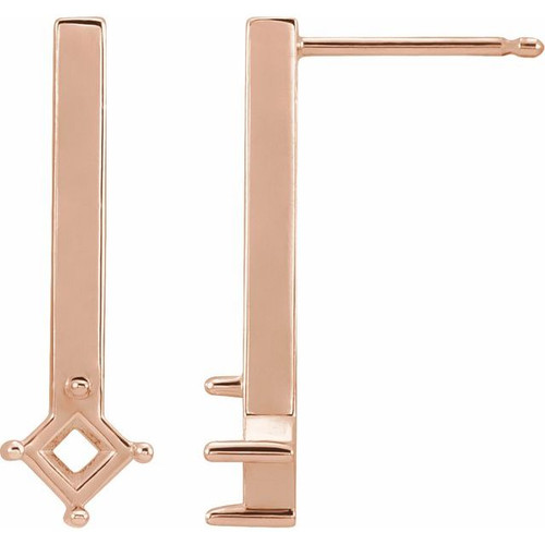 Bar Drop Earrings Mounting in 14 Karat Rose Gold for Square Stone, 1.08 grams