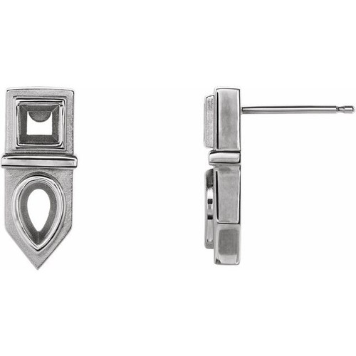 Geometric Bar Earrings Mounting in 14 Karat White Gold for Pear Stone, 1.54 grams