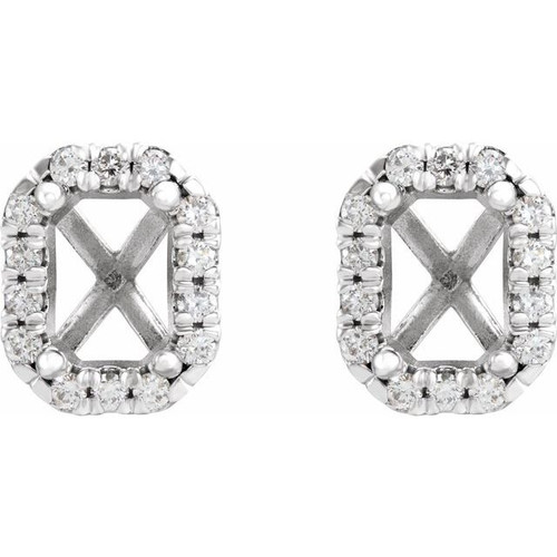 French Set Halo Style Earrings Mounting in Platinum for Emerald Stone, 1.71 grams