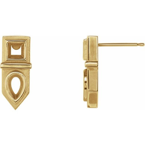 Geometric Bar Earrings Mounting in 14 Karat Yellow Gold for Pear Stone, 1.58 grams