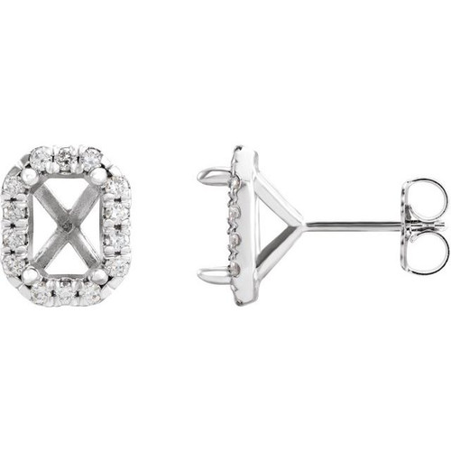 French Set Halo Style Earrings Mounting in 14 Karat White Gold for Emerald Stone, 1.12 grams