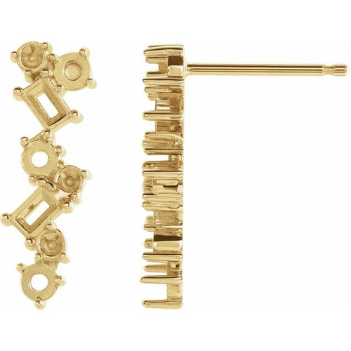 Scattered Bar Earrings Mounting in 14 Karat Yellow Gold for Straight baguette Stone, 0.65 grams
