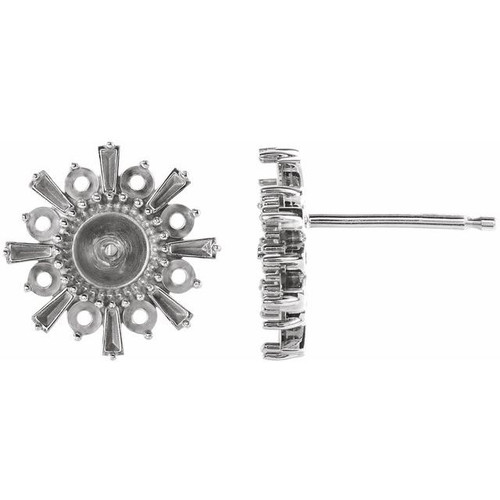 Halo Style Stud Pearl Earrings Mounting in 14 Karat White Gold for Pearl Stone, 0.91 grams