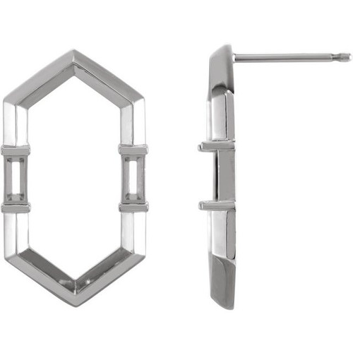 Geometric Earrings Mounting in 14 Karat White Gold for Straight baguette Stone, 1.68 grams