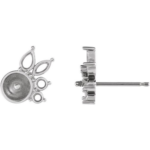 Accented Pearl Earrings Mounting in 14 Karat White Gold for Pearl Stone, 0.81 grams