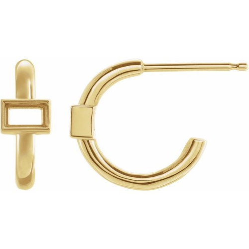 Accented Huggie Earrings Mounting in 14 Karat Yellow Gold for Straight baguette Stone, 0.83 grams