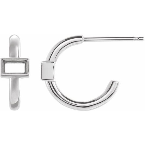 Accented Huggie Earrings Mounting in Platinum for Straight baguette Stone, 1.27 grams
