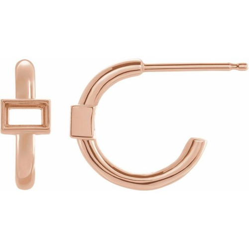 Accented Huggie Earrings Mounting in 14 Karat Rose Gold for Straight baguette Stone, 0.84 grams